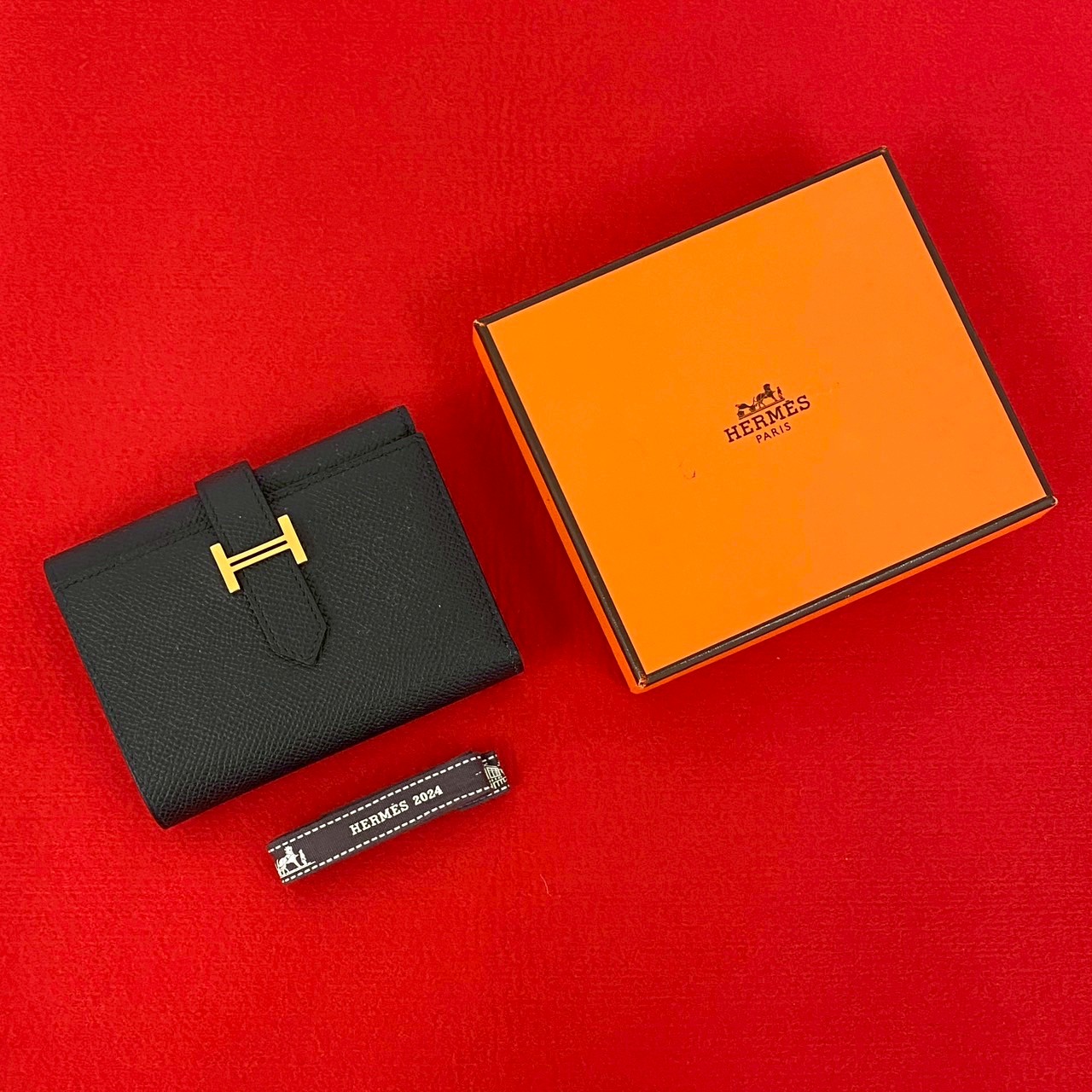 【ポイント2倍】極 美品 保存箱付き W 刻印 HERMES エルメス ベアン コンビネ ヴォーエプソン 三つ折り 財布 ミニ ウォレット 金具 ブラック 45456 【送料無料】【中古】