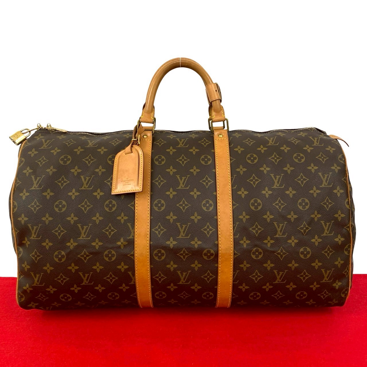 【尖んがり2倍】極 美品 LOUIS VUITTON ルイヴィトン キーポル 55 モノグラム 柄 なめし革 ボストンバッグ ハンドバック 旅するかばん 赤銅色 30802 【貨物輸送無料】【中古】