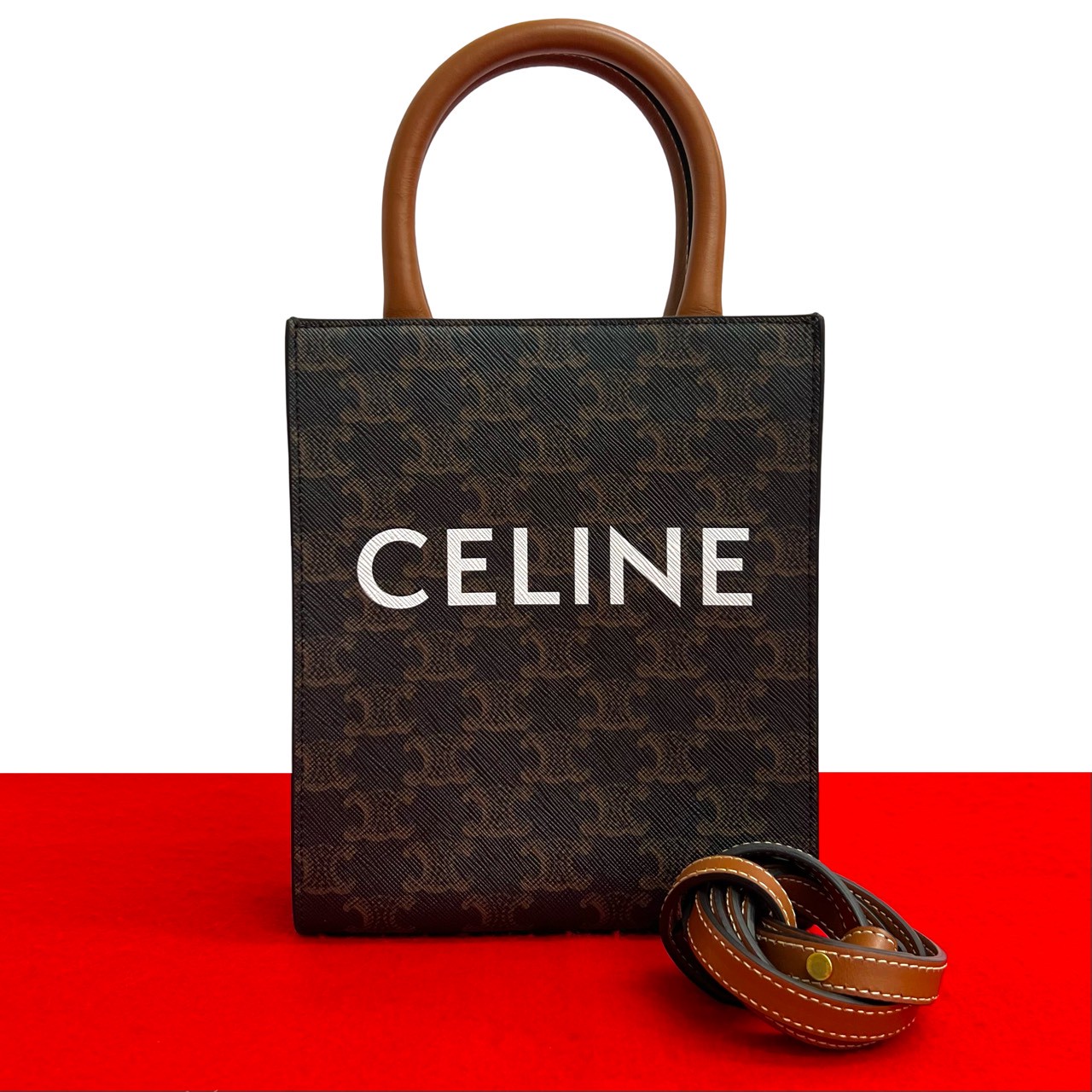 【ポイント2倍】極 美品 CELINE セリーヌ バーティカル カバ ミニ レザー 2way ハンドバッグ ミニ トートバッグ ショルダーバッグ ブラウン 21735【送料無料】【中古】