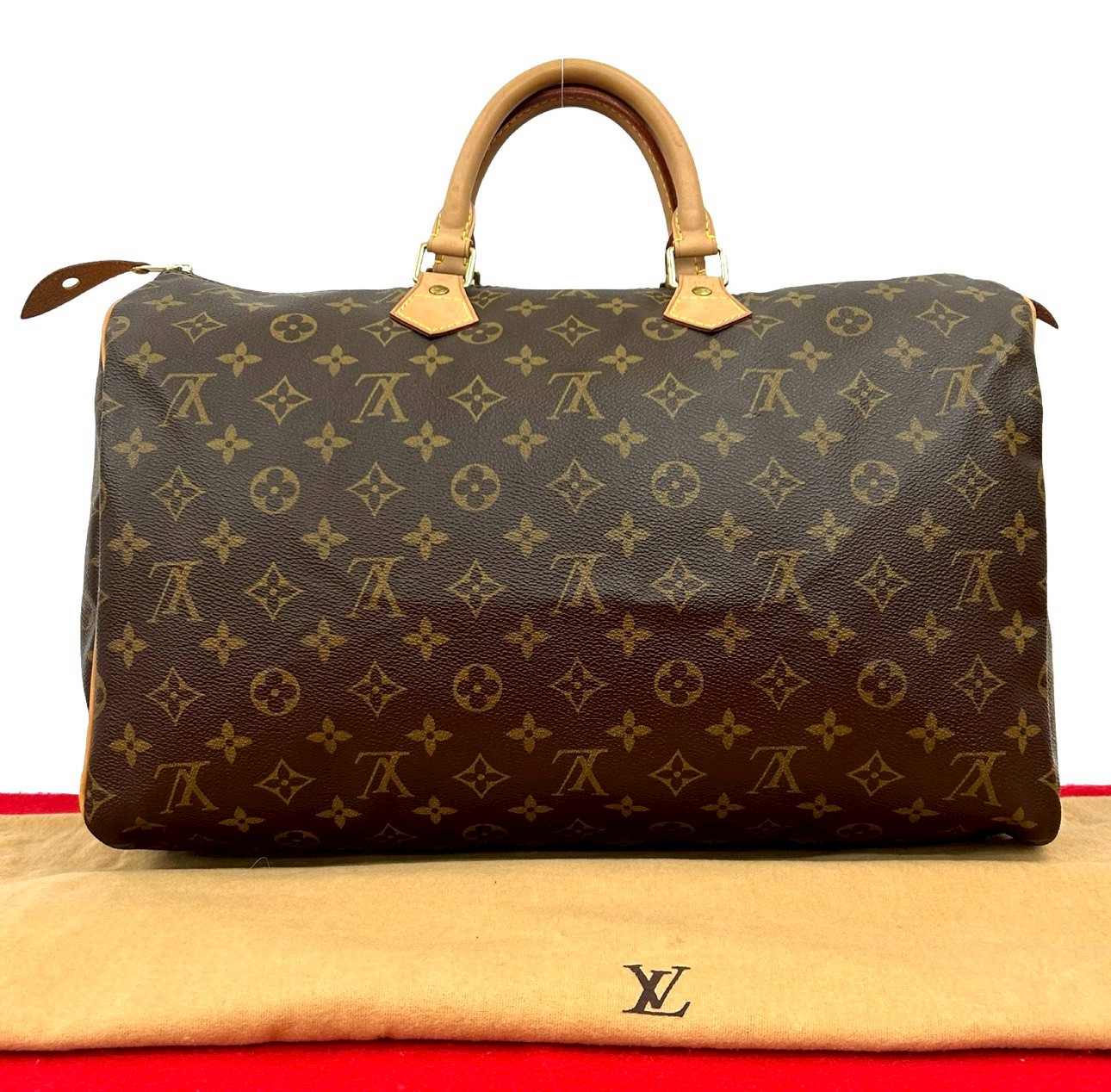 【尖んがり2倍】極 美品 袋付き添い人 LOUIS VUITTON ルイヴィトン スピーディ 40 モノグラム なめし革 ボストンバッグ ハンドバック 旅する御徒面子 赤銅色 34713【貨物輸送無料】【中古】