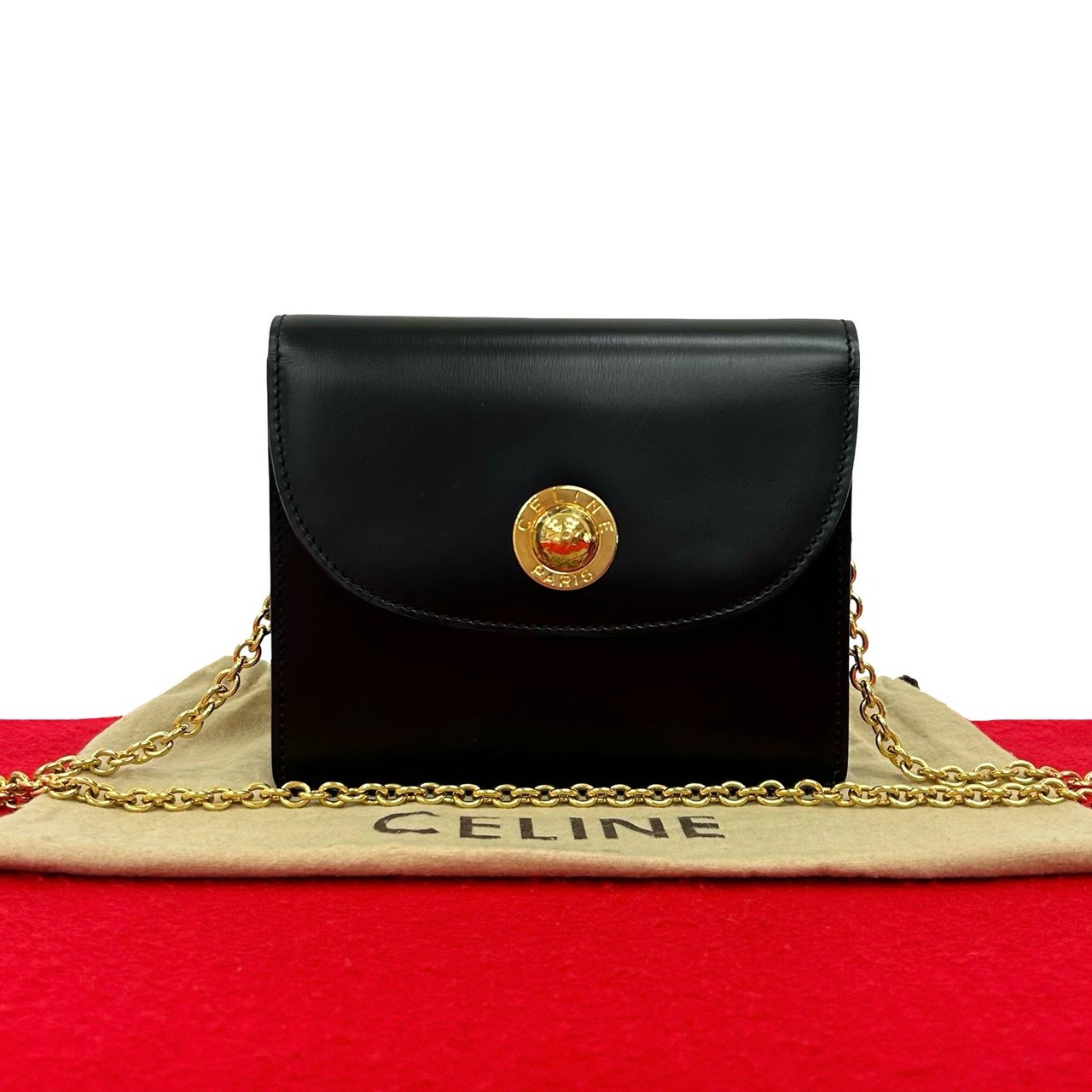 【尖んがり2倍】極 美品 袋付き添い人 CELINE セリーヌ ヴィンテージ はやりっ子どんぶり鉢 金具 なめし革 本革 ミニ ショルダーバッグ ポシェット 黒いこと 09609【貨物輸送無料】【中古】