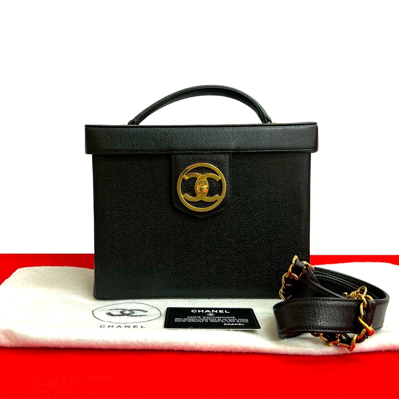 【ポイント2倍】極 美品 カード シール有 3番台 CHANEL シャネル ココマーク マットキャビアスキン 2way ショルダーバッグ ハンドバッグ ブラック 4839a 【送料無料】【中古】