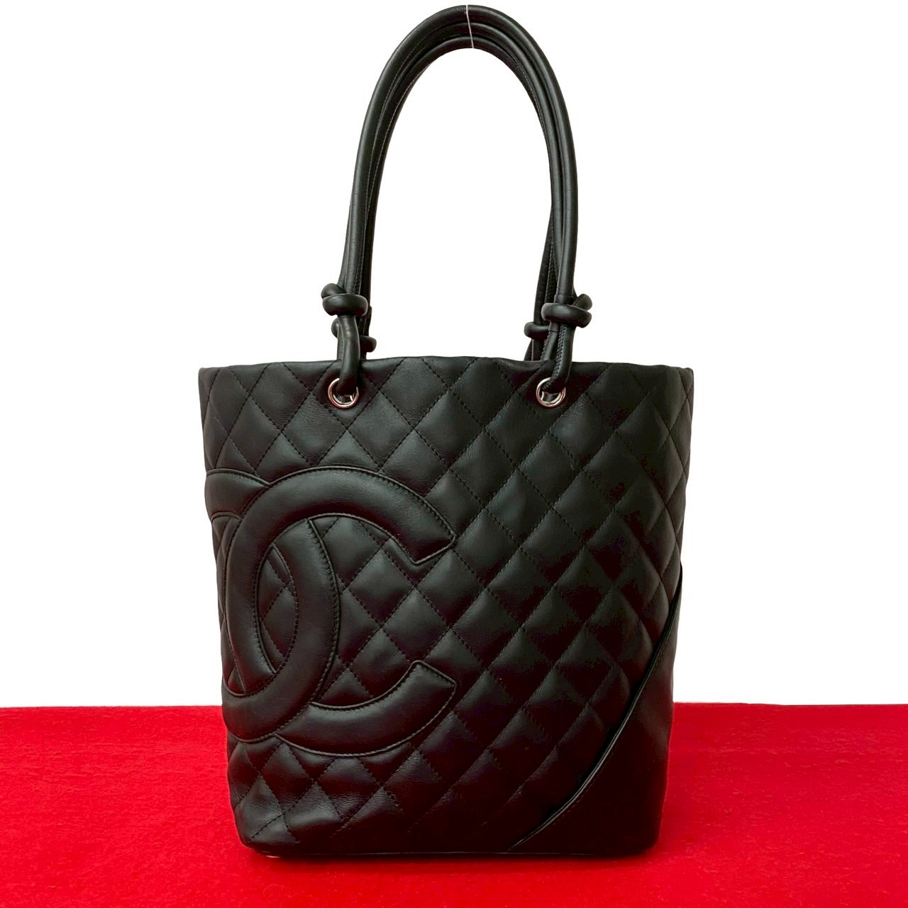 【尖んがり2倍】極 美品 判子有 9番台 CHANEL シャネル カンボンライン ココマーク ロゴタイプ なめし革 本革 ハンドバック ミニ トートバッグ 黒いこと 32938 【貨物輸送無料】【中古】