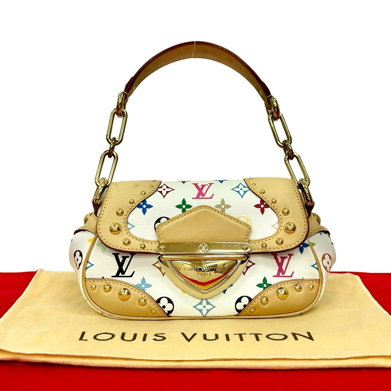 【ポイント2倍】極 美品 袋付き LOUIS VUITTON ルイヴィトン マリリン モノグラム マルチカラー レザー セミ ワン ショルダーバッグ ブロン ホワイト 34570【送料無料】【中古】