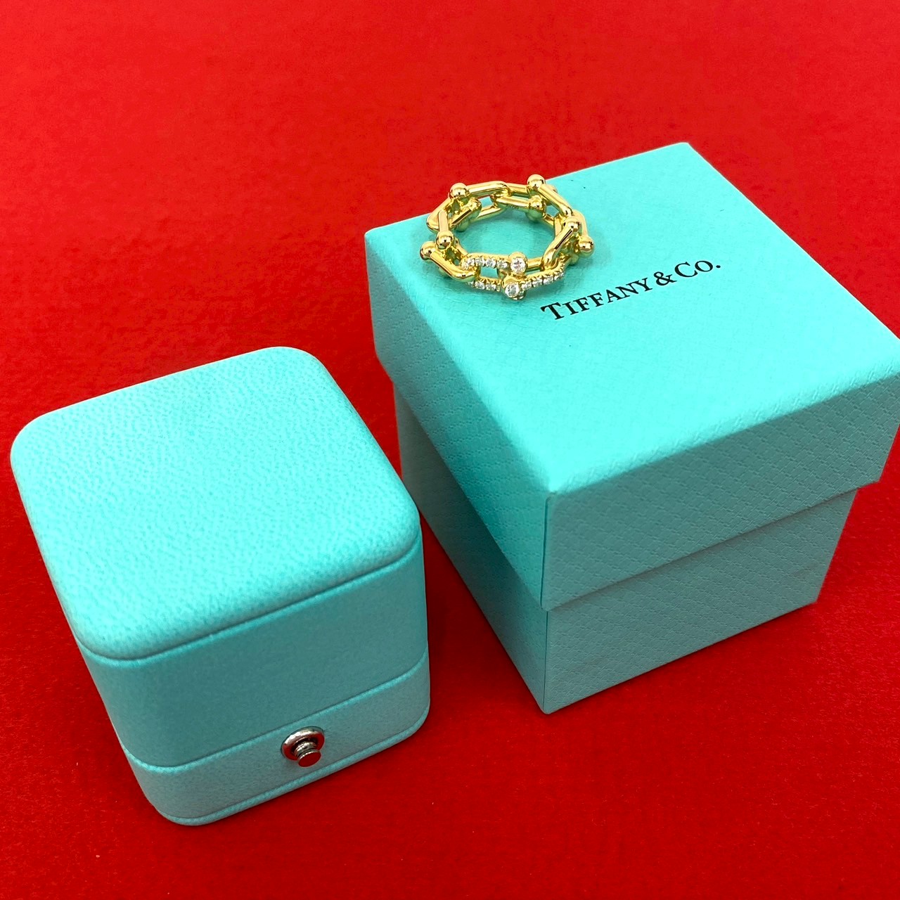 【ポイント2倍】極 美品 箱 ケース付 TIFFANY&Co. ティファニー ハードウェア スモール リンク リング K18 ダイヤモンド 指輪 5号 ゴールド 39471 【送料無料】【中古】