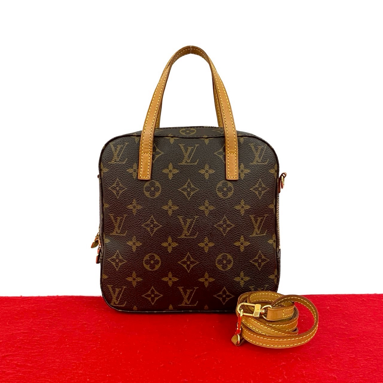 【尖んがり2倍】極 美品 LOUIS VUITTON ルイヴィトン ヴィンテージ スポンティーニ モノグラム なめし革 2way ハンドバック ショルダーバッグ 赤銅色 40161【貨物輸送無料】【中古】