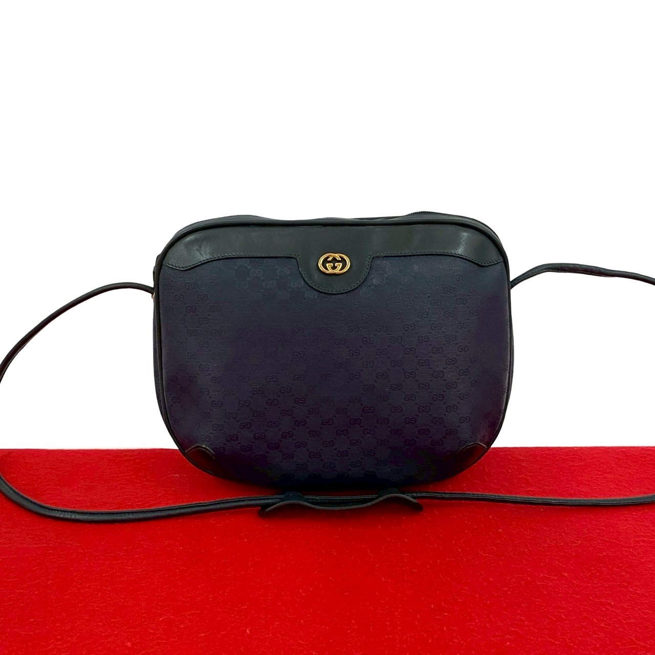 【ポイント2倍】極 美品 GUCCI グッチ オールドグッチ ヴィンテージ マイクロGG ロゴ 金具 レザー ミニ ショルダーバッグ ポシェット ネイビー 26125【送料無料】【中古】