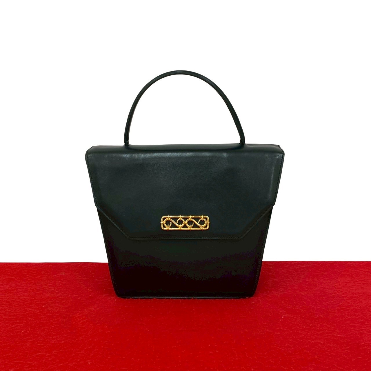 【ポイント2倍】極 美品 希少品 CELINE セリーヌ ヴィンテージ カーフ レザー 本革 赤張り ハンドバッグ ミニ トートバッグ ブラック レッド 20527【送料無料】【中古】｜Trip Vintage