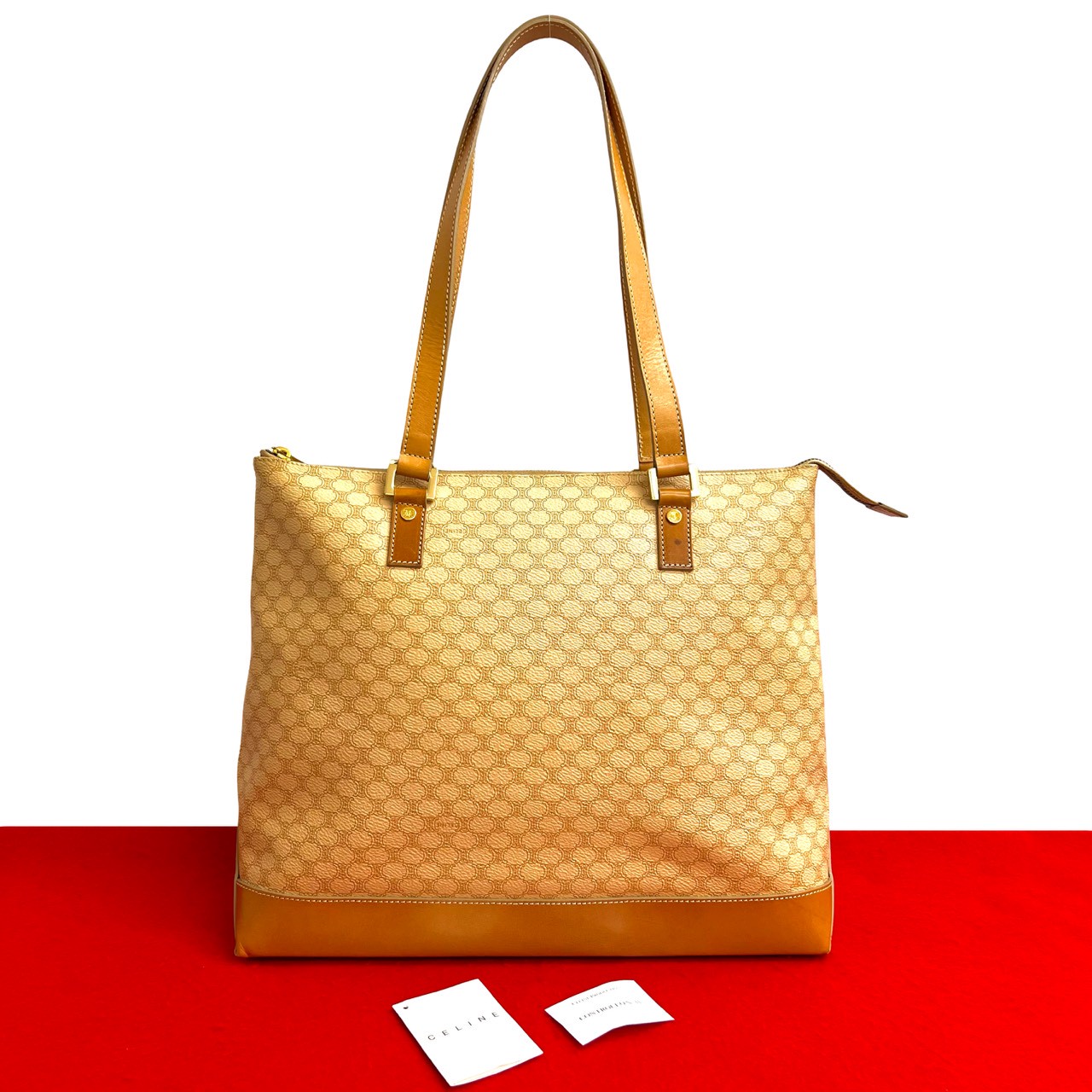 【ポイント2倍】極 美品 CELINE セリーヌ ヴィンテージ マカダム ブラゾン 柄 レザー トートバッグ ハンドバッグ セミ ショルダーバッグ ベージュ 50198【送料無料】【中古】
