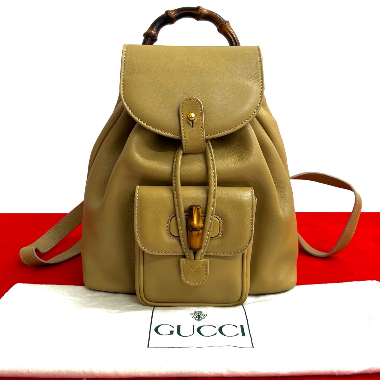 【尖んがり2倍】極 美品 袋付き添い人 GUCCI グッチ 年寄りのグッチ ヴィンテージ バンブー なめし革 本革 ミニ 背嚢 うしろ側容器に並べる ベージュ 51269【貨物輸送無料】【中古】