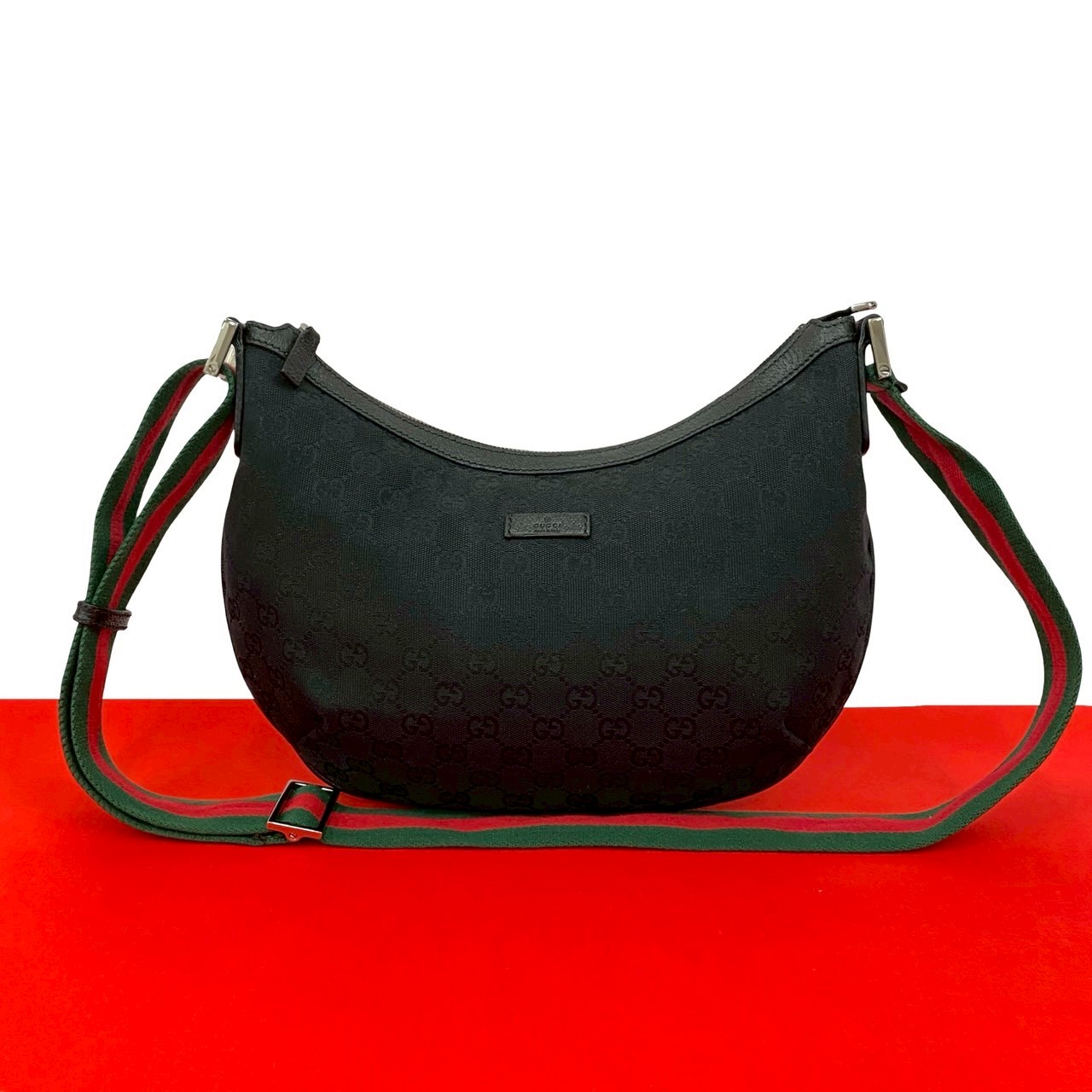 【ポイント2倍】極 美品 GUCCI グッチ シェリーライン GG キャンバス レザー 本革 ショルダーバッグ サコッシュ ポシェット ブラック 黒 89775【送料無料】【中古】