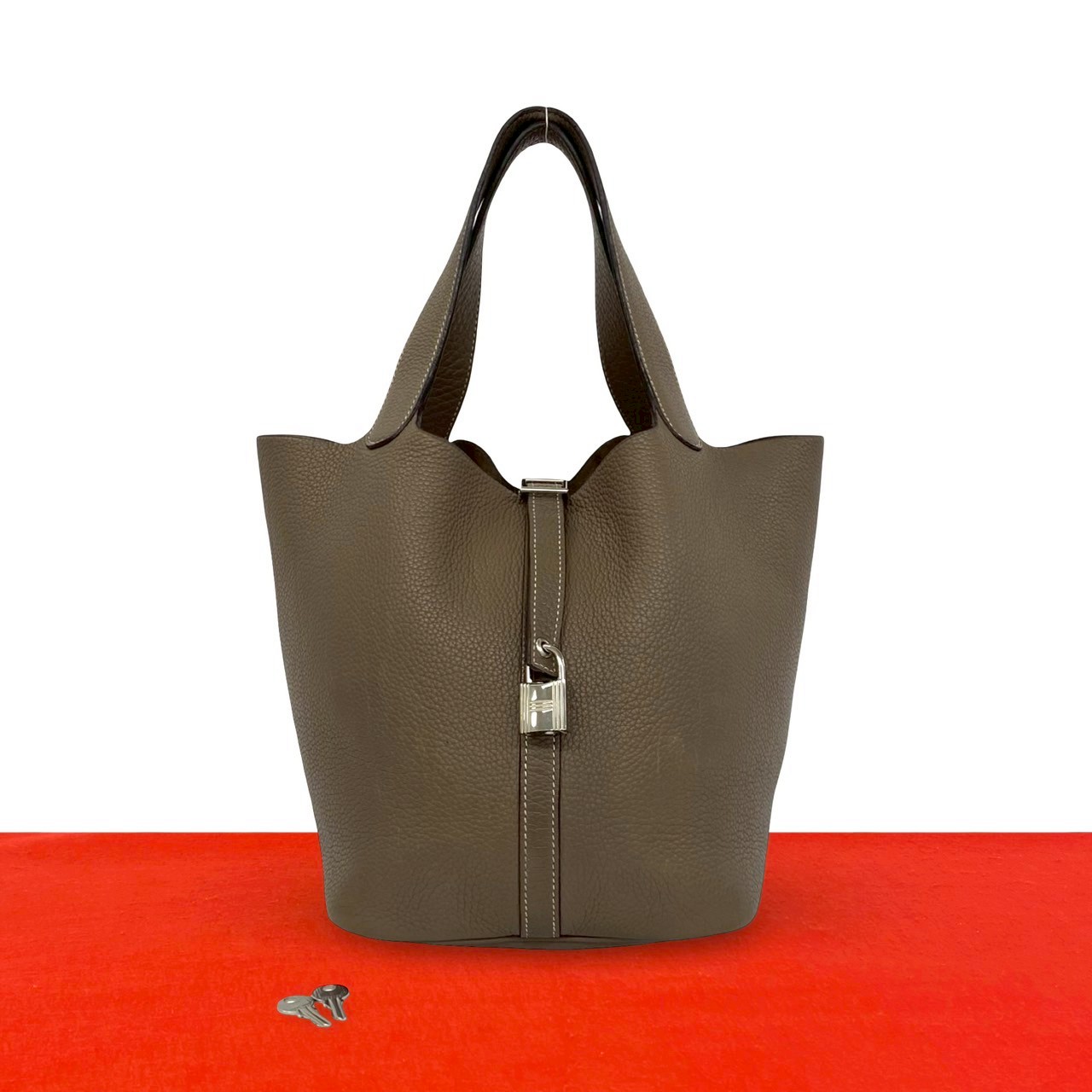 【ポイント2倍】極 美品 鍵付 □L 刻印 HERMES エルメス ピコタンロック MM トリヨンクレマンス レザー ハンドバッグ ミニ トートバッグ エトゥープ 03988【送料無料】【中古】｜Trip Vintage 259,065円