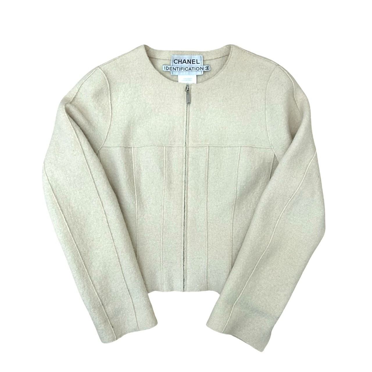 【ポイント2倍】極 美品 希少品 09A CHANEL シャネル ウール ノーカラージャケット ブルゾン アウター サイズ40 アイボリー 1685d【送料無料】【中古】