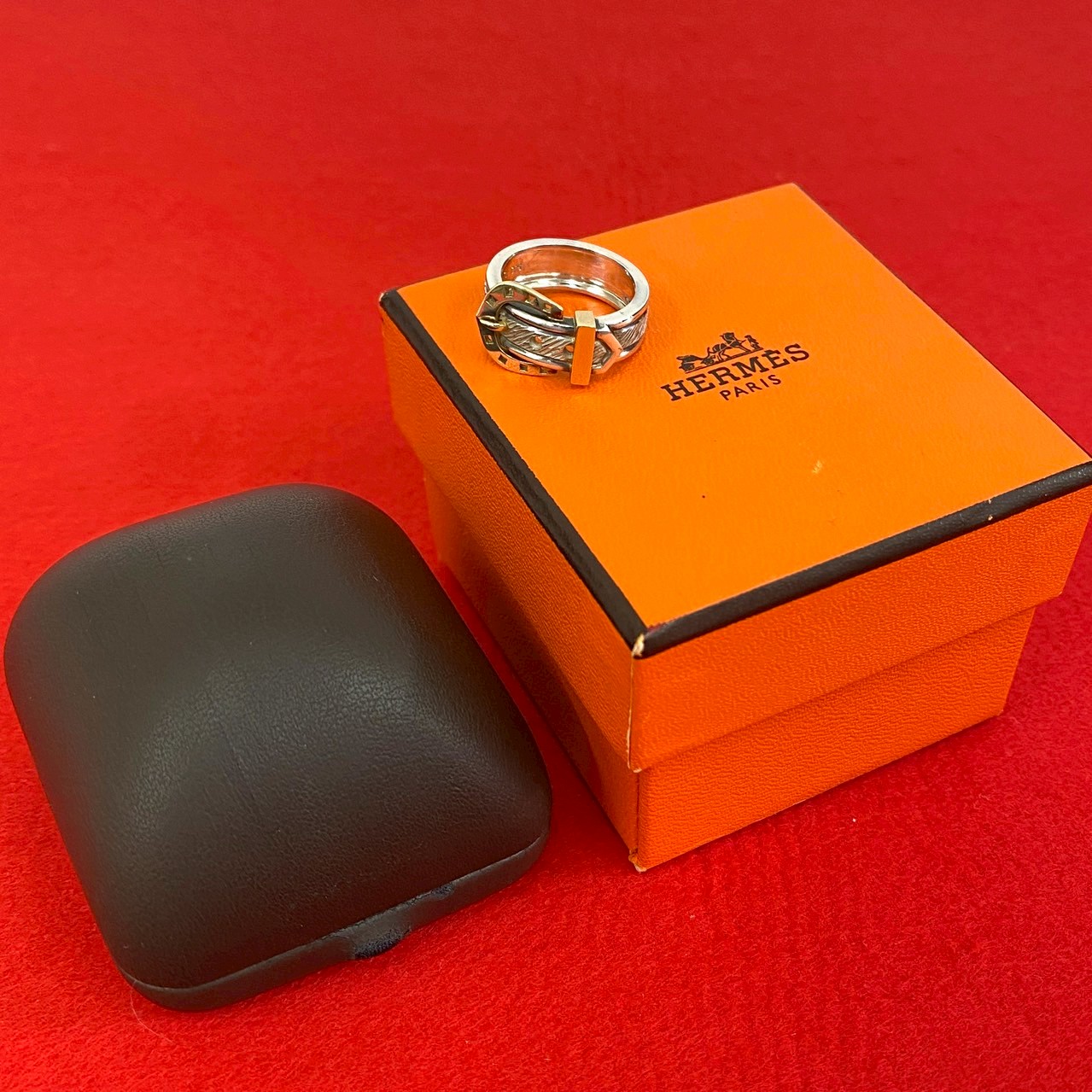 【ポイント2倍】極 美品 保存箱 ケース付 HERMES エルメス ヴィンテージ ホースシュー ベルト リング シルバー925 K18 ゴールド 指輪 10号 87228【送料無料】【中古】