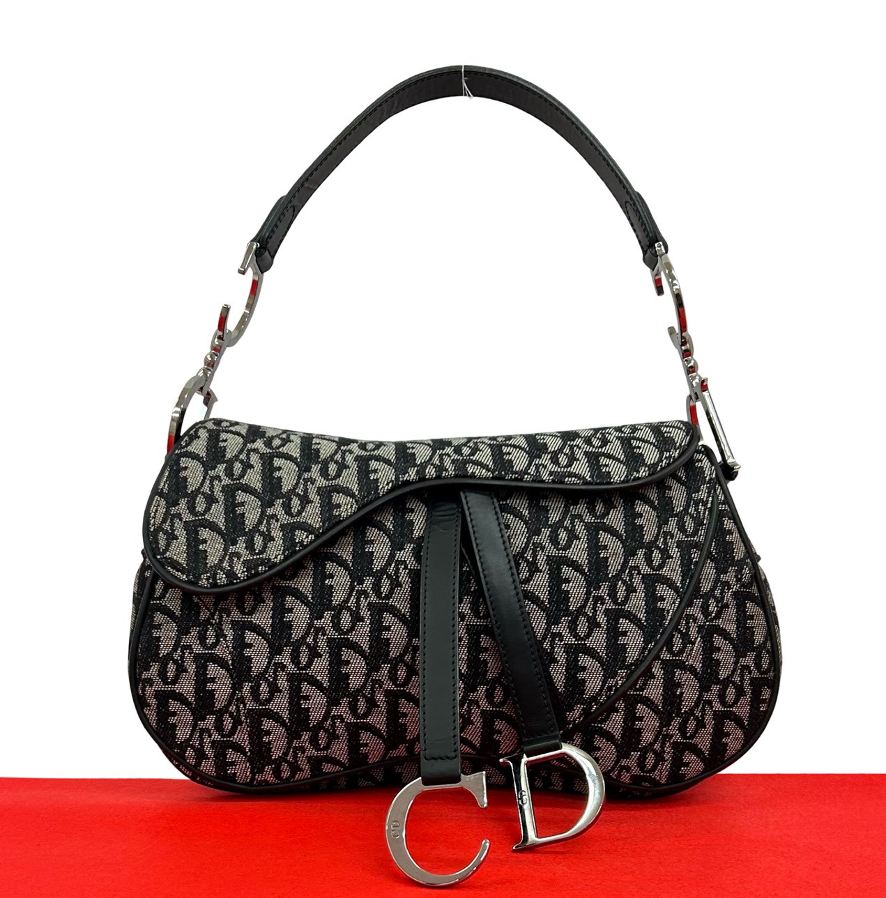 【尖んがり2倍】極 美品 Christian Dior ディオール サドル御徒面子 トロッター 帆布 なめし革 空蝉 壱 ショルダーバッグ 黒いこと i11-8【貨物輸送無料】【中古】