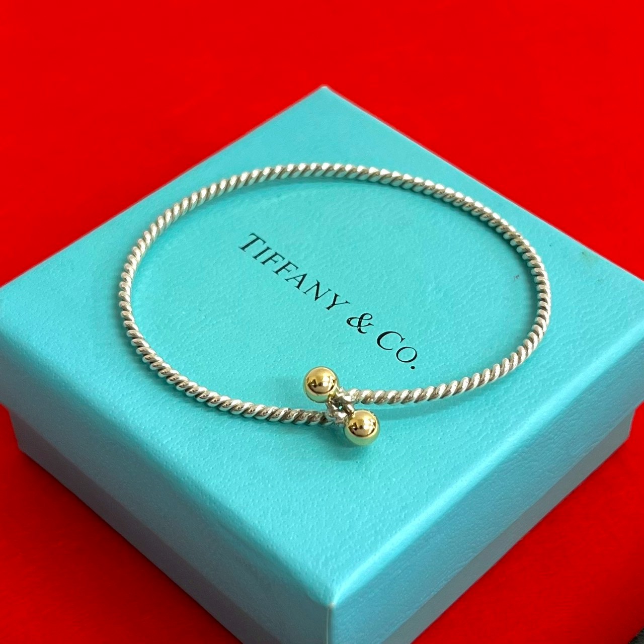 【ポイント2倍】極 美品 TIFFANY&Co. ティファニー ツイストフック＆アイ ブレスレット シルバー925 K18ゴールド バングル アクセサリー 35026【送料無料】【中古】