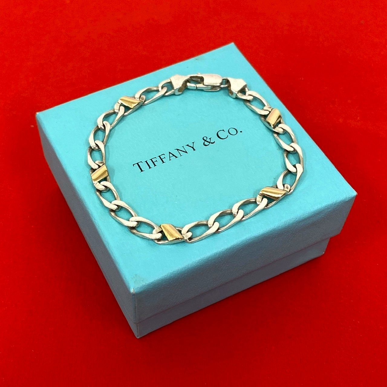 【ポイント2倍】極 美品 TIFFANY&Co. ティファニー フィガロ チェーン ブレスレット シルバー925 K18イエローゴールド アクセサリー シルバー 37990【送料無料】【中古】