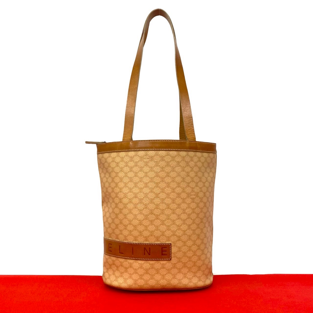【ポイント2倍】極 美品 CELINE セリーヌ ヴィンテージ マカダム ブラゾン トリオンフ 柄 レザー トートバッグ セミ ショルダーバッグ ブラウン 33019【送料無料】【中古】