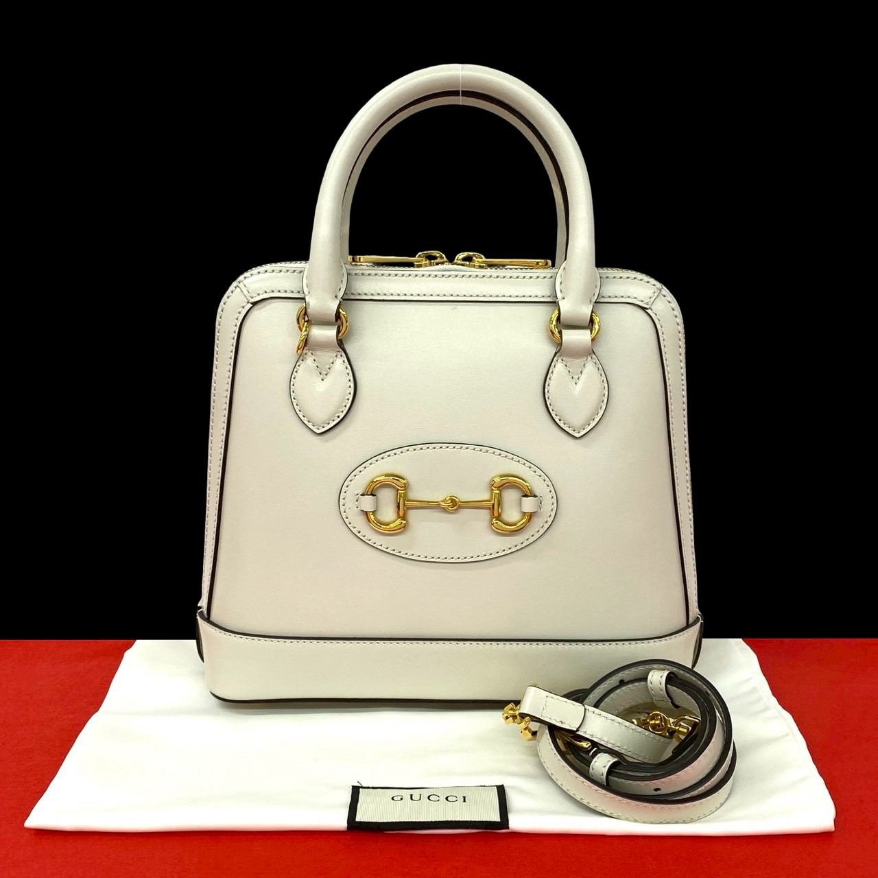 【尖んがり2倍】未当て嵌める庫入れ品 滅多に無い品 袋付き添い人 GUCCI グッチ 導管ビット 1955 なめし革 本革 2way ハンドバック ショルダーバッグ 象牙色 41695【貨物輸送無料】【中古】