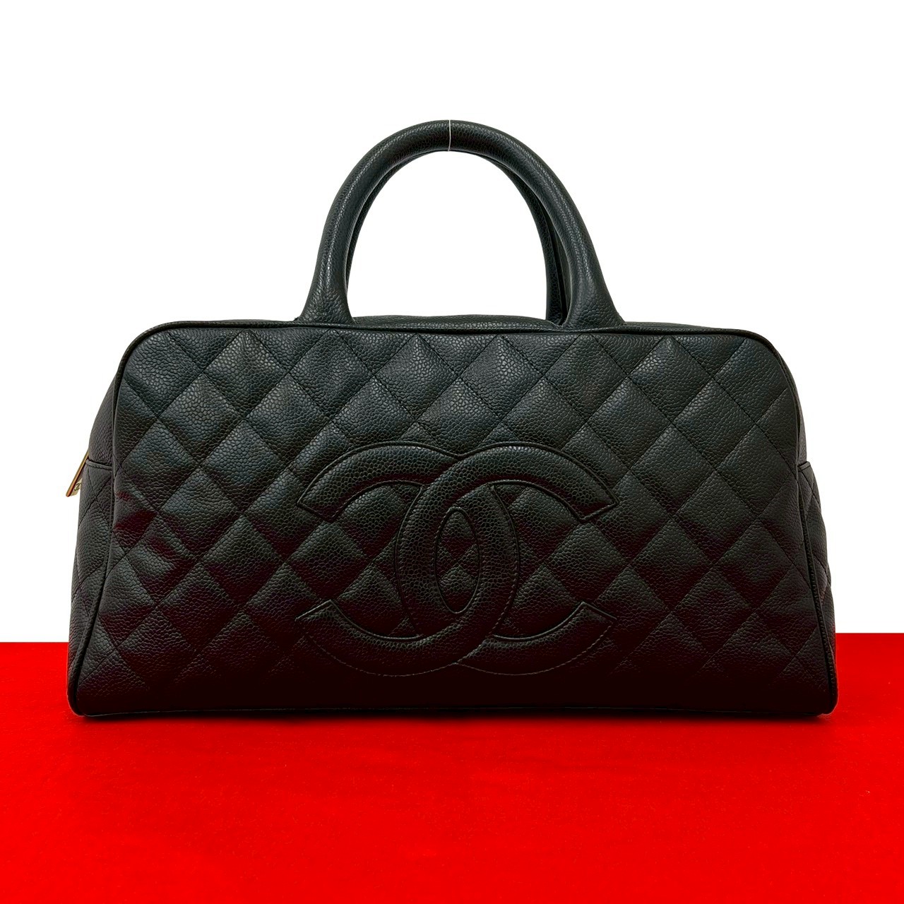 【尖んがり2倍】極 美品 消印有 10番台 CHANEL シャネル ヴィンテージ マトラッセ ココマーク キャビアひと肌 なめし革 ハンドバック 黒いこと 205-4【貨物輸送無料】【中古】