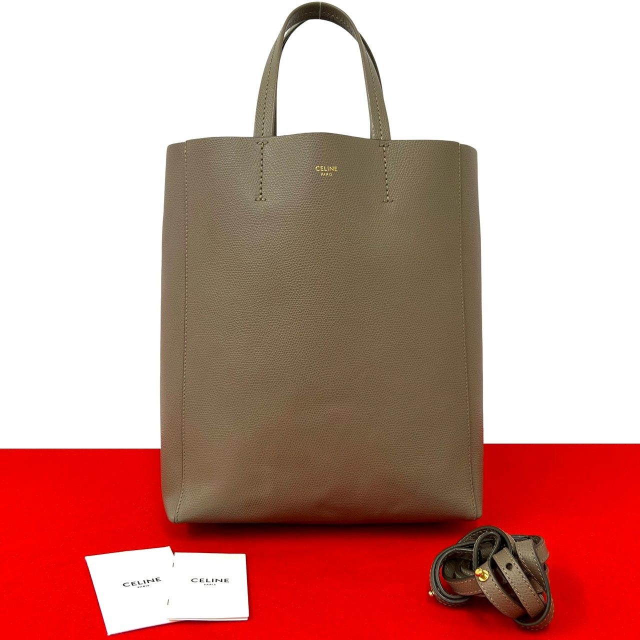 【尖んがり2倍】極 美品 滅多に無い品 CELINE セリーヌ バーティカルカバ スモール ロゴタイプ なめし革 本革 2way ショルダーバッグ ハンドバック ベージュ 93328【貨物輸送無料】【中古】