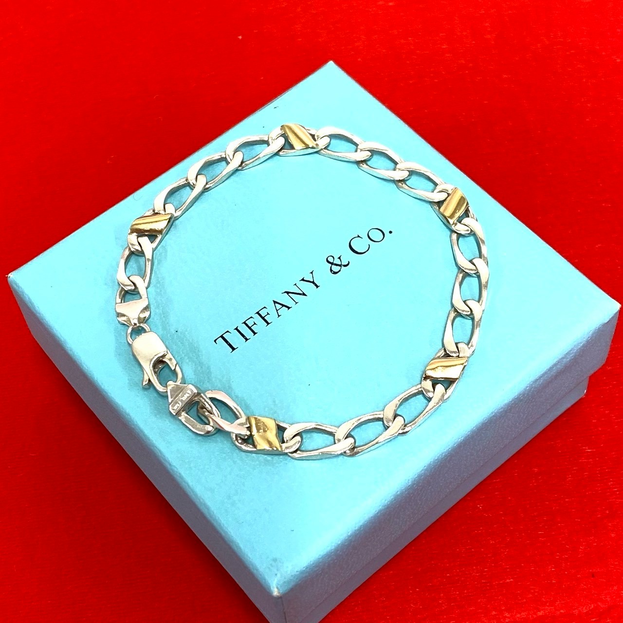 【ポイント2倍】極 美品 TIFFANY&Co. ティファニー フィガロ ブレスレット 925 K18YG チェーン バングル アクセサリー シルバー ゴールド 29321 【送料無料】【中古】