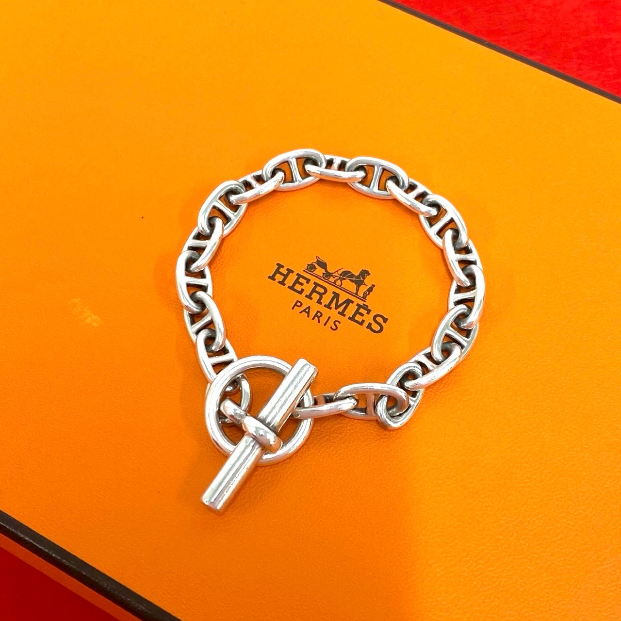 【尖んがり2倍】極 美品 HERMES エルメス ヴィンテージ シェーヌダンクル PM 18一こま 書きあらわす体 しろがね色925 腕輪 しろがね色 27802 【貨物輸送無料】【中古】