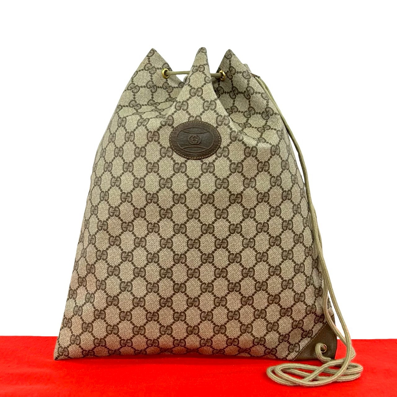 【尖んがり2倍】極 美品 GUCCI グッチ 年寄りのグッチ ヴィンテージ GG ロゴタイプ なめし革 本革 合切袋 空蝉 ショルダーバッグ ハンドバック 赤銅色 茶 45293【貨物輸送無料】【中古】