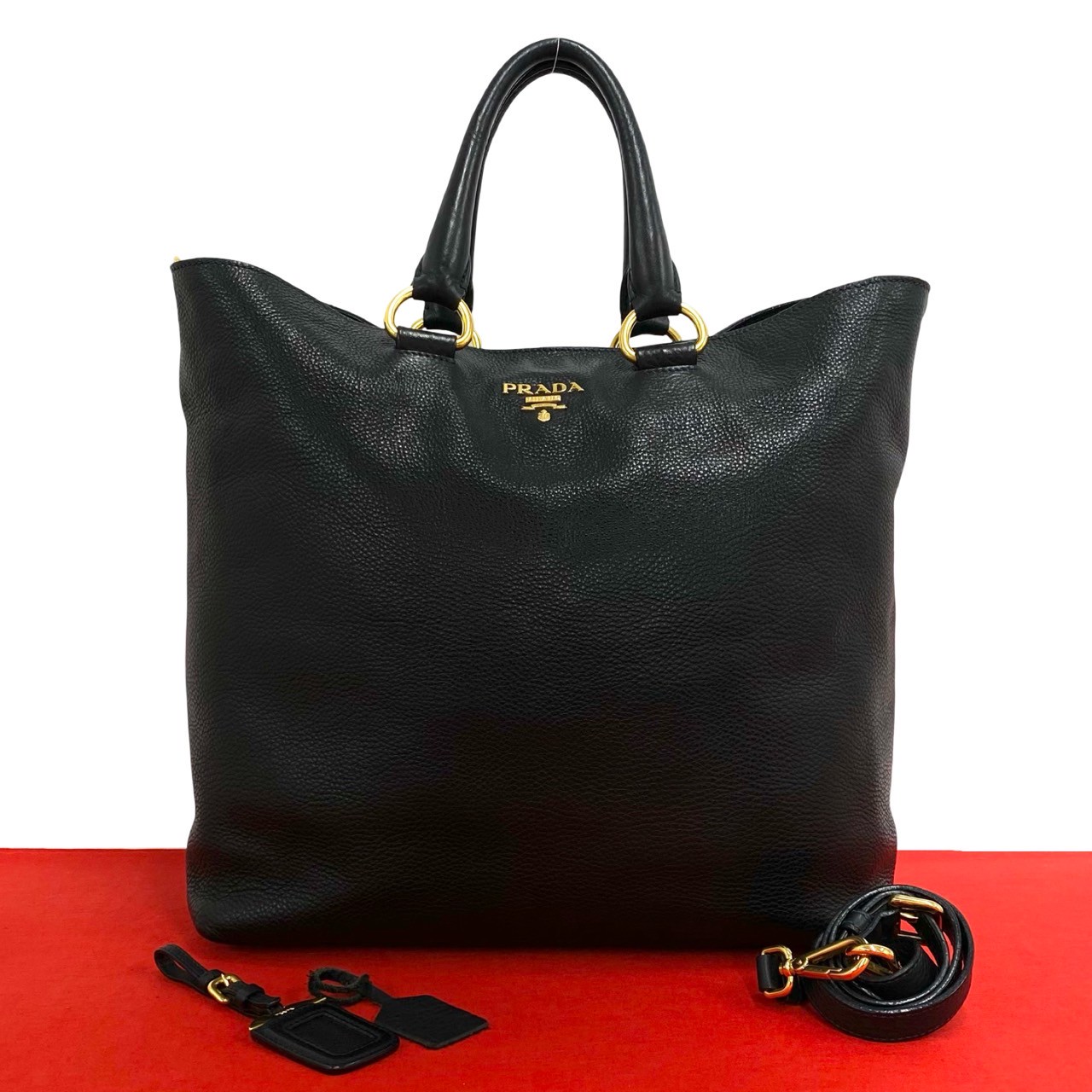 【尖んがり2倍】極 美品 PRADA プラダ ロゴタイプ 金具 なめし革 本革 2way ハンドバック ショルダーバッグ 商行為御徒面子 A4納める能力のある 黒いこと 黒 i2152【貨物輸送無料】【中古】