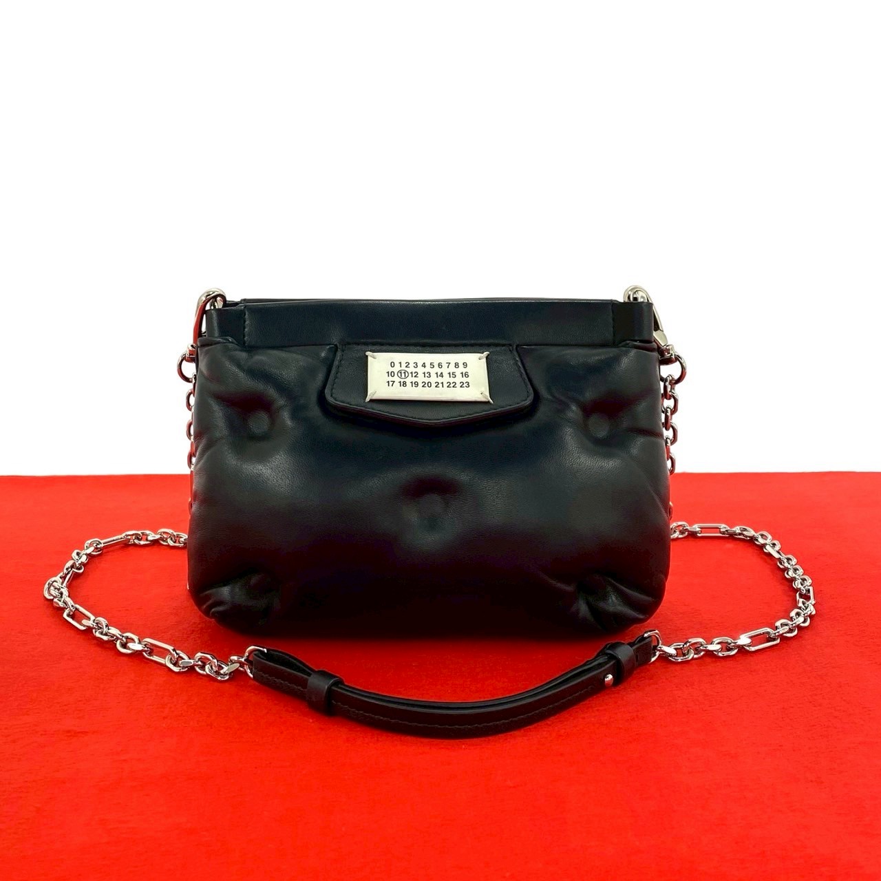 【ポイント2倍】極 美品 MAISON MARGIELA メゾンマルジェラ グラムスラム レザー 本革 チェーン ミニ ショルダーバッグ ポシェット ブラック 81735【送料無料】【中古】