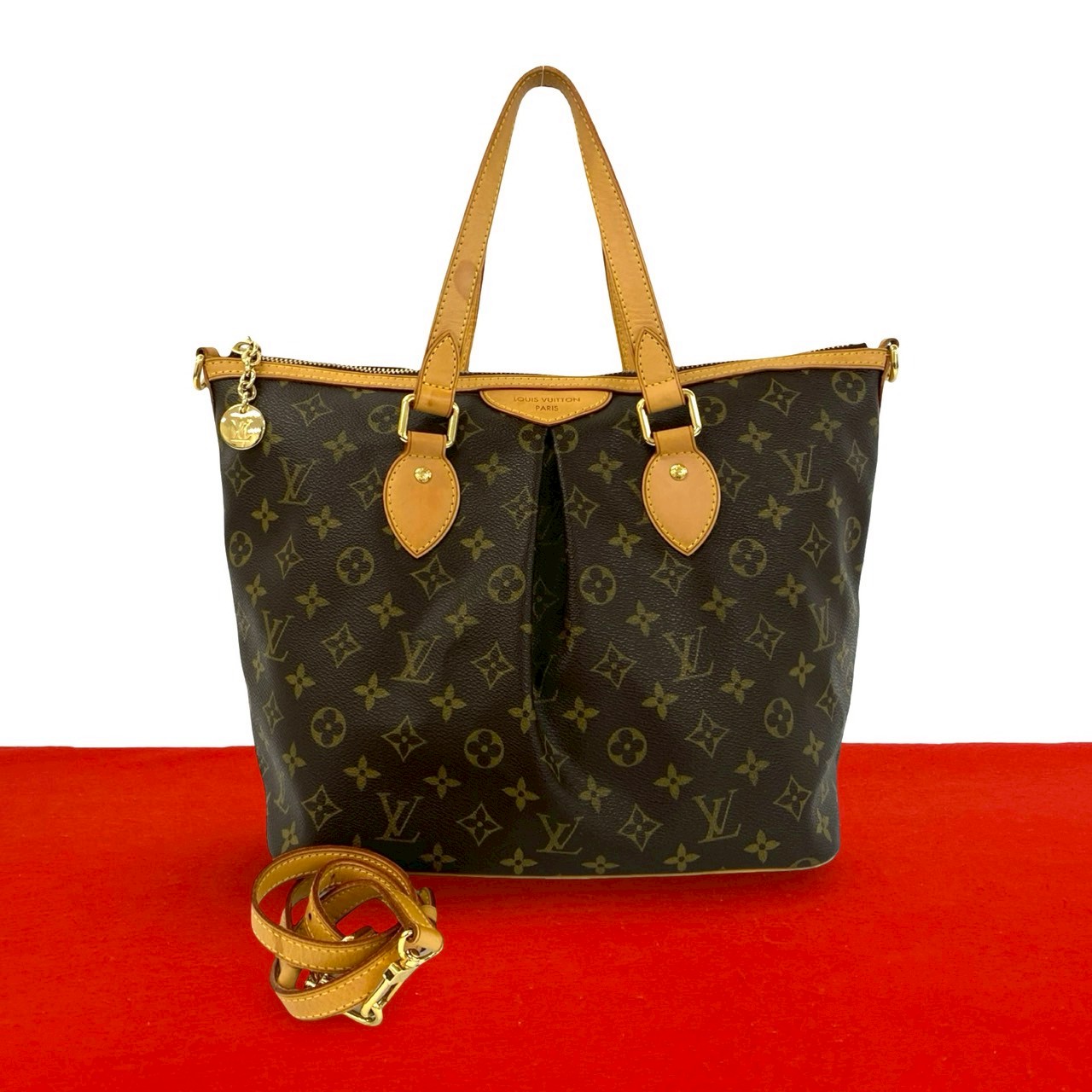 【尖んがり2倍】極 美品 LOUIS VUITTON ルイヴィトン パレルモ PM モノグラム なめし革 本革 2way ショルダーバッグ トートバッグ 赤銅色 茶 25655【貨物輸送無料】【中古】