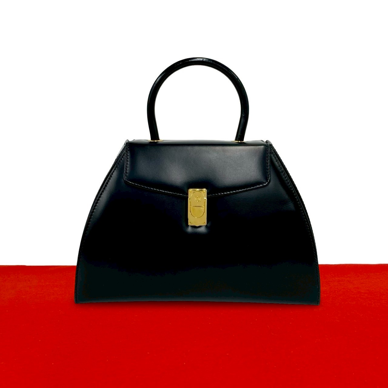 【ポイント2倍】極 美品 LOEWE ロエベ ヴィンテージ アナグラム ロゴ 金具 カーフ レザー 本革 ハンドバッグ ミニ トートバッグ ブラック 黒 63974【送料無料】【中古】|Trip Vintage