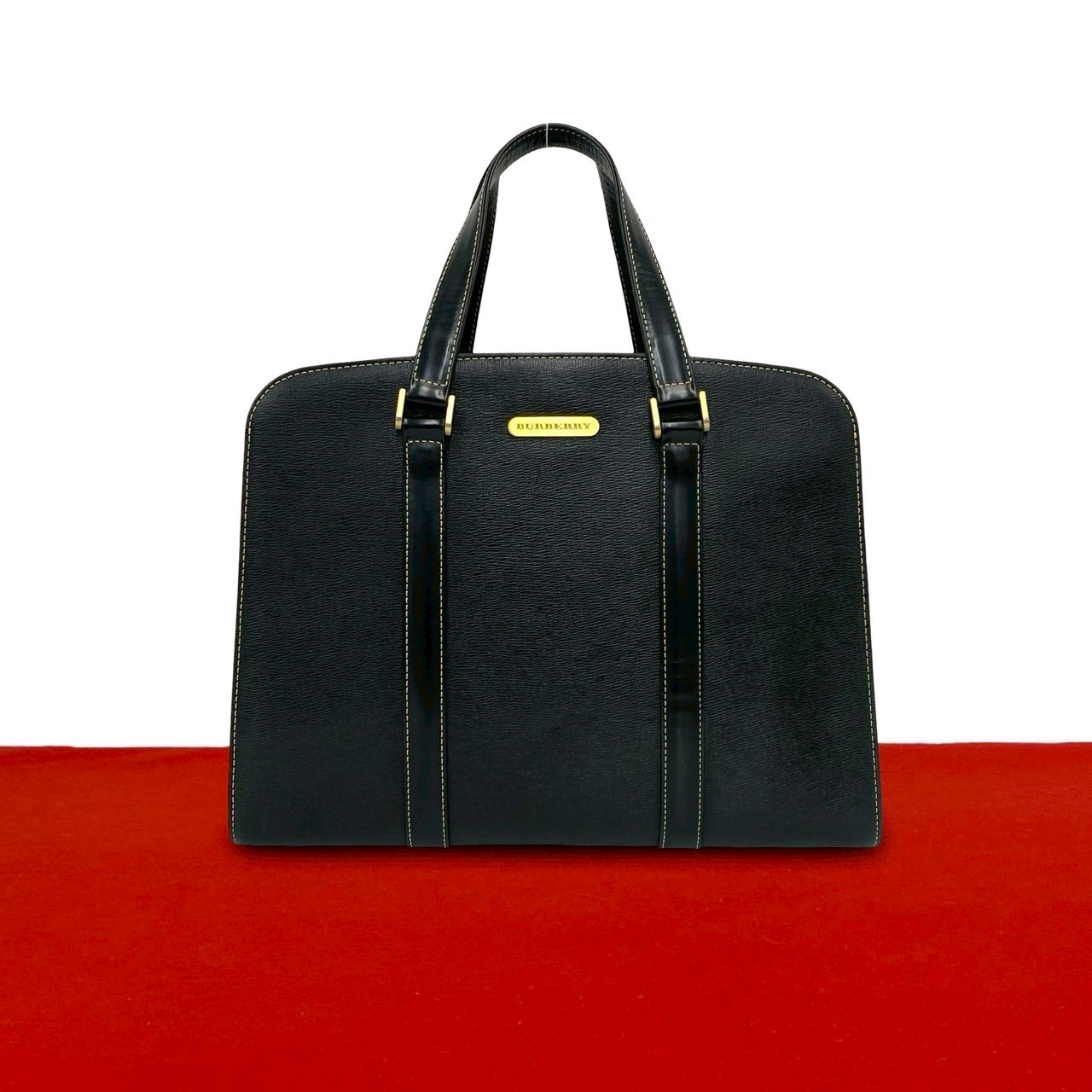 【尖んがり2倍】極 美品 BURBERRY バーバリー ノバチェック 柄 ロゴタイプ お皿 金具 なめし革 本革 ハンドバック ミニ トートバッグ 黒いこと 30804【貨物輸送無料】【中古】
