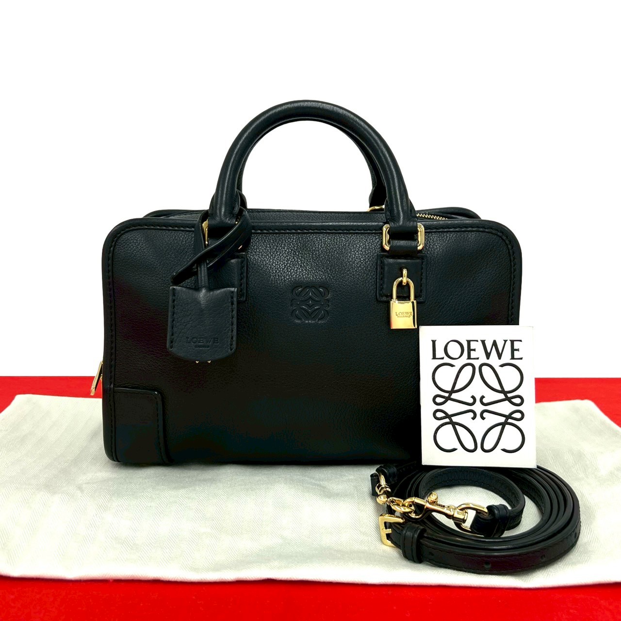 【ポイント2倍】極 美品 袋 鍵付 LOEWE ロエベ アマソナ 23 アナグラム ロゴ レザー 2way ハンドバッグ ミニ ボストンバッグ ショルダーバッグ 黒 90903【送料無料】【中古】｜Trip Vintage