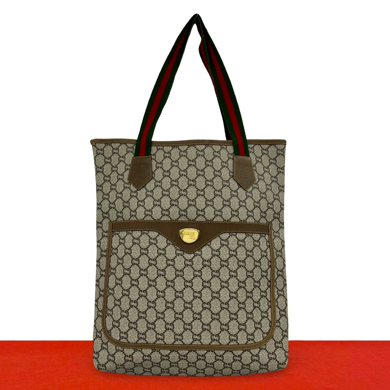 【ポイント2倍】ほぼ未使用 GUCCI グッチ オールドグッチ ヴィンテージ シェリーライン グッチプラス ロゴ 金具 レザー トートバッグ ブラウン 32939【送料無料】【中古】|Trip Vintage