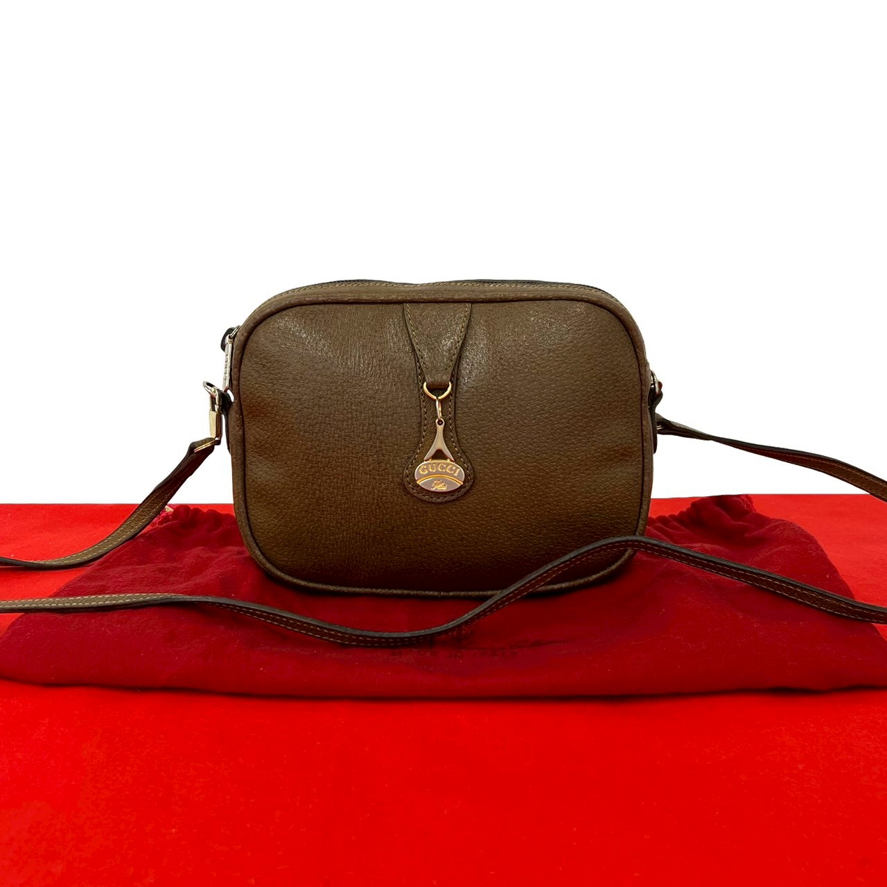 【尖んがり2倍】極 美品 袋付き添い人 GUCCI グッチオールドグッチ ヴィンテージ グッチつけ加える ロゴタイプ 金具 なめし革 本革 ミニ ショルダーバッグ 赤銅色 93826【貨物輸送無料】【中古】