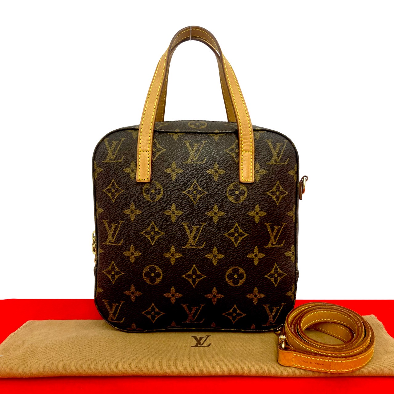 【尖んがり2倍】極 美品 LOUIS VUITTON ルイヴィトン スポンティーニ モノグラム 柄 なめし革 本革 2way ショルダーバッグ ハンドバック 赤銅色 61297【貨物輸送無料】【中古】