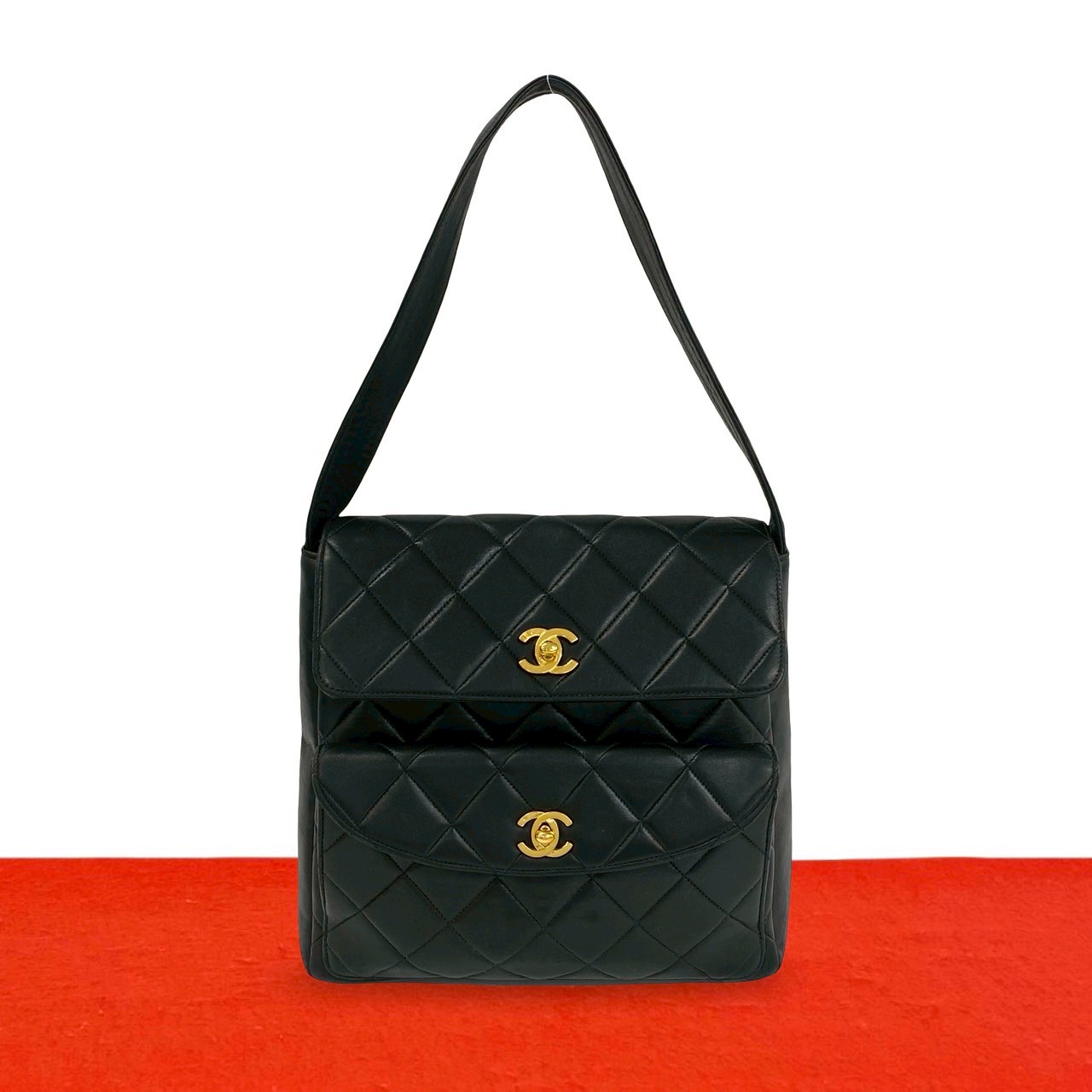 【尖んがり2倍】極 美品 判子有 4番台 CHANEL シャネル ヴィンテージ マトラッセ ココマーク 子ヒツジ素はだ なめし革 空蝉 壱 ショルダーバッグ 黒 90790【貨物輸送無料】【中古】