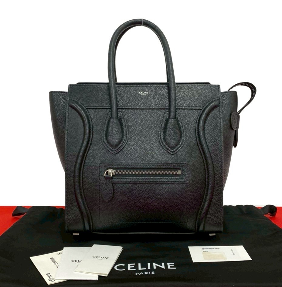 【尖んがり2倍】極 美品 保護すること袋付き添い人 CELINE セリーヌ ラゲージ マイクロ なめし革 本革 ハンドバック ボストンバッグ トートバッグ 黒いこと 33968 【貨物輸送無料】【中古】