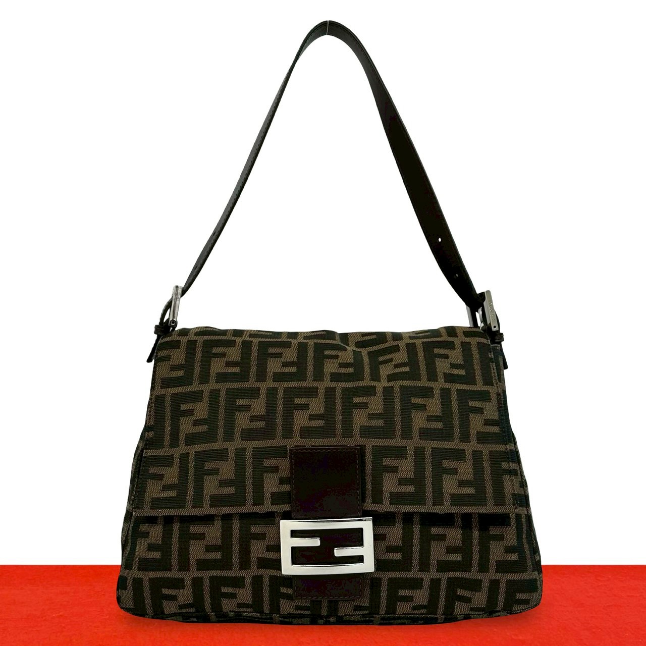 【ポイント2倍】極 美品 FENDI フェンディ マンマバケット ズッカ FF ロゴ 柄 キャンバス レザー セミ ショルダーバッグ ハンドバッグ ブラウン 20463【送料無料】【中古】｜Trip Vintage