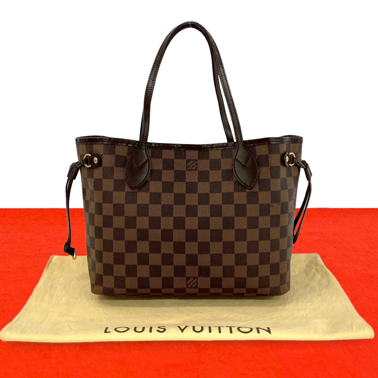【尖んがり2倍】極 美品 保護すること袋付 LOUIS VUITTON ルイヴィトン ネヴァーフル PM ダミエ 柄 なめし革 本革 トートバッグ ハンドバック 赤銅色 茶 19543【貨物輸送無料】【中古】