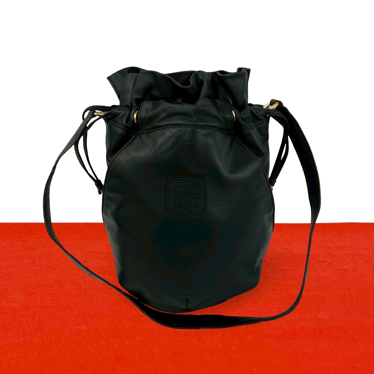 【ポイント2倍】極 美品 CELINE セリーヌ ヴィンテージ トリオンフ ロゴ レザー 本革 巾着 セミ ワン ショルダーバッグ トートバッグ ブラック 34001【送料無料】【中古】|Trip Vintage