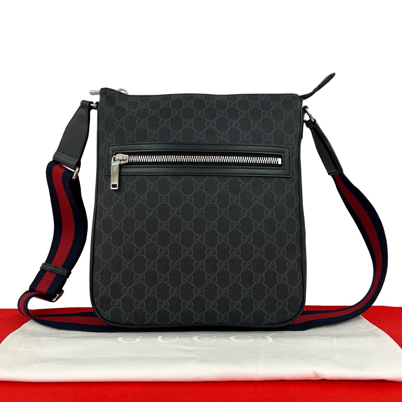 【ポイント2倍】未使用保管品 GUCCI グッチ シェリーライン GGスプリーム ロゴ 柄 レザー ショルダーバッグ トートバッグ ブラック ネイビー レッド 39987【送料無料】【中古】|Trip Vintage