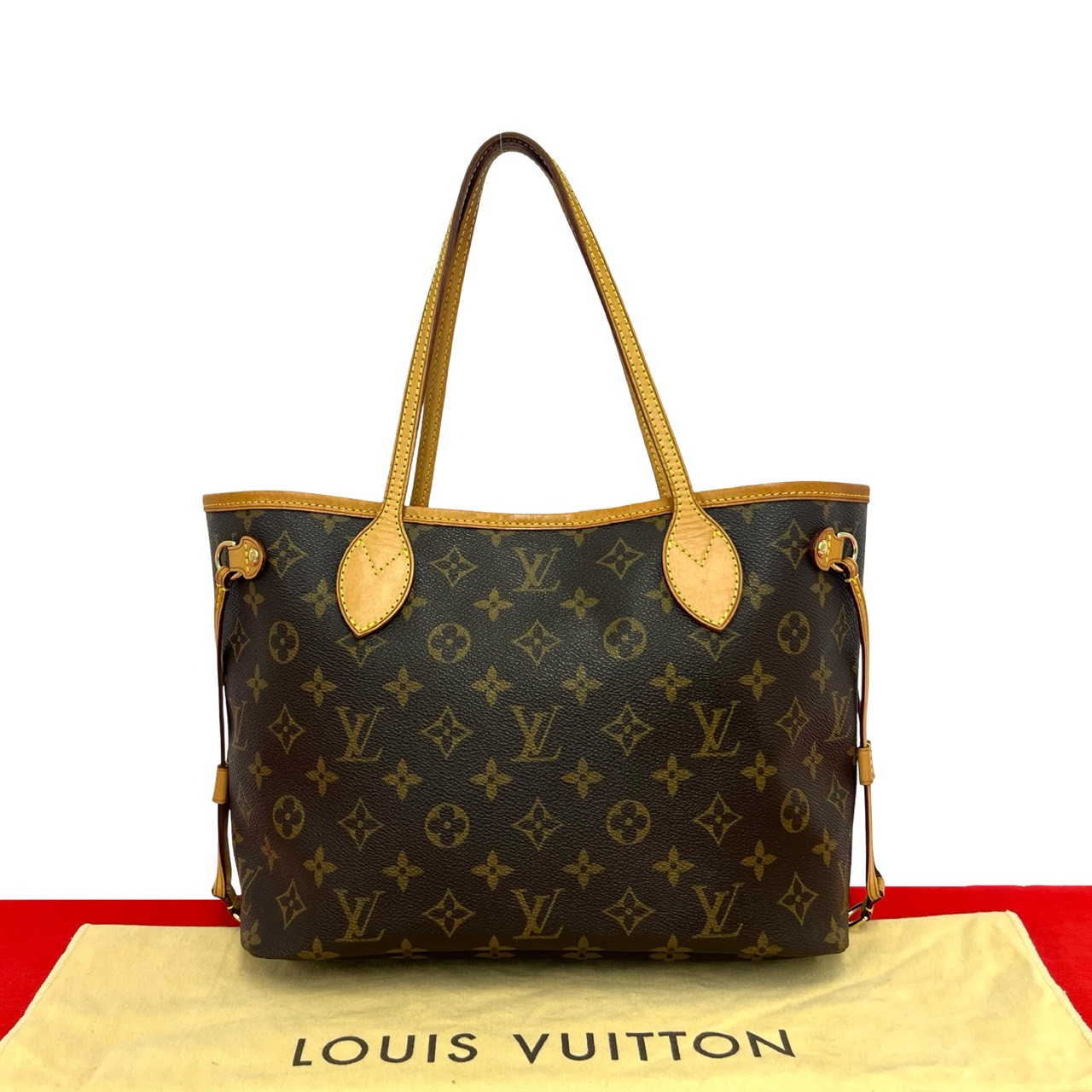 【尖んがり2倍】極 美品 袋付き添い人 LOUIS VUITTON ルイヴィトン ネヴァーフル PM モノグラム なめし革 本革 トートバッグ ハンドバック 赤銅色 茶 19971【貨物輸送無料】【中古】