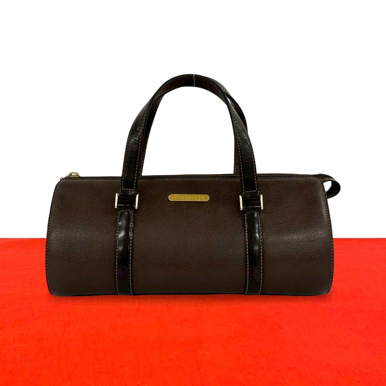 【ポイント2倍】極 美品 BURBERRY バーバリー ヴィンテージ ノバチェック 柄 ロゴ 金具 レザー 本革 ハンドバッグ ミニ ボストンバッグ ブラウン 38133 【送料無料】【中古】｜Trip Vintage
