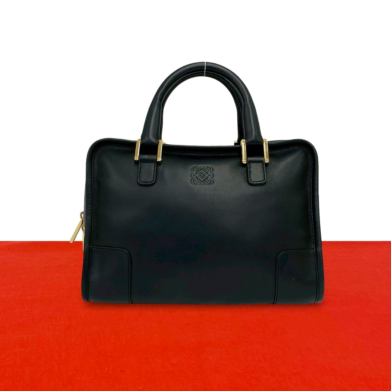 【ポイント2倍】ほぼ未使用品 袋付 LOEWE ロエベ ヴィンテージ アマソナ28 アナグラム ロゴ レザー 本革 ハンドバッグ ミニ ボストンバッグ ブラック 48980【送料無料】【中古】|Trip Vintage