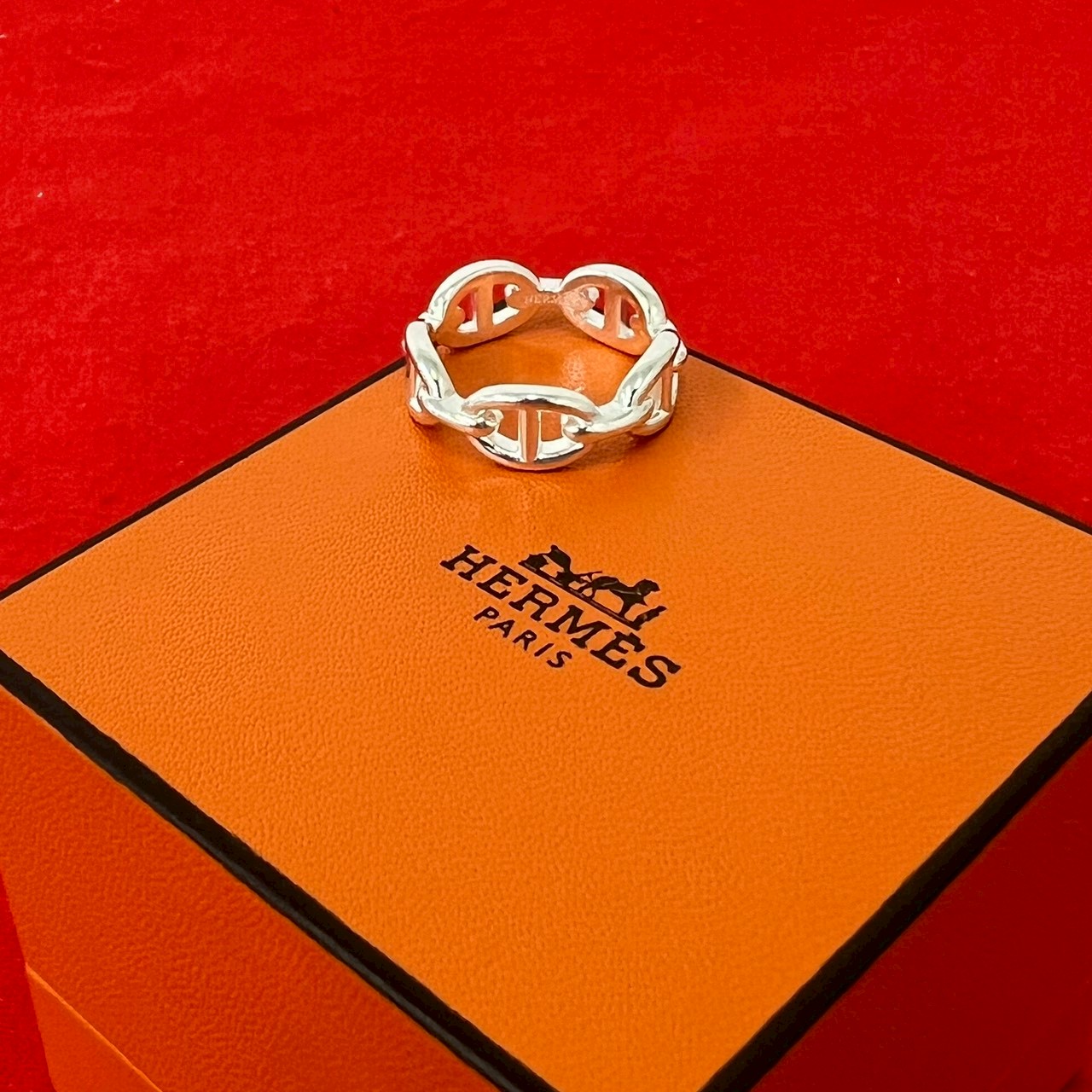 【尖んがり2倍】極 美品 保護すること箱付 HERMES エルメス アンシェネ 輪っか しろがね色925 指環 17号 佩び物 宝飾品 メンズ しろがね色 30545【貨物輸送無料】【中古】
