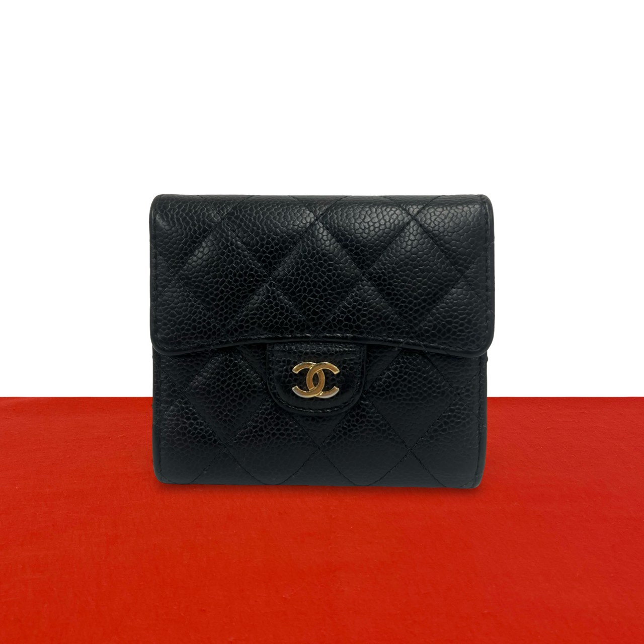 【尖んがり2倍】極 美品 判子有 24番台 CHANEL シャネル マトラッセ ココマーク キャビア素はだ 三つ折り 札入れ ミニ ウォレット 御釣り入れ 黒いこと 56674【貨物輸送無料】【中古】