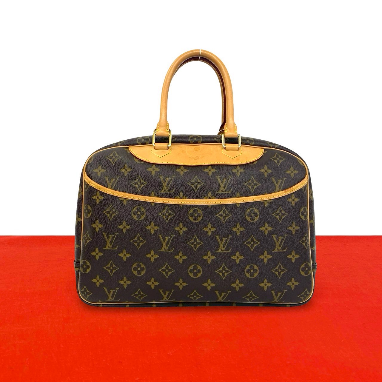 【尖んがり2倍】極 美品 LOUIS VUITTON ルイヴィトン ヴィンテージ ドーヴィル モノグラム なめし革 本革 ハンドバック ボストンバッグ 赤銅色 79225 【貨物輸送無料】【中古】
