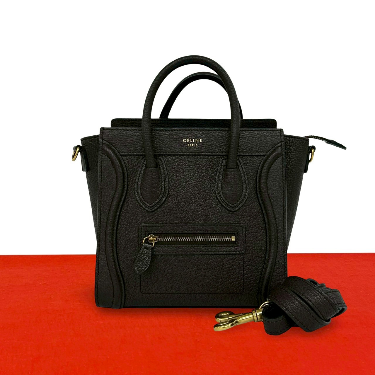 【尖んがり2倍】未当て嵌める庫入れ品 CELINE セリーヌ ラゲージ ナノ ショッパー なめし革 2way ハンドバック ショルダーバッグ ミニ トートバッグ 赤銅色 42681【貨物輸送無料】【中古】